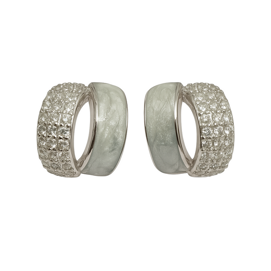 925 Silver Chunky Half-Hoop Earrings with Frosted Enamel & CZ Pavé