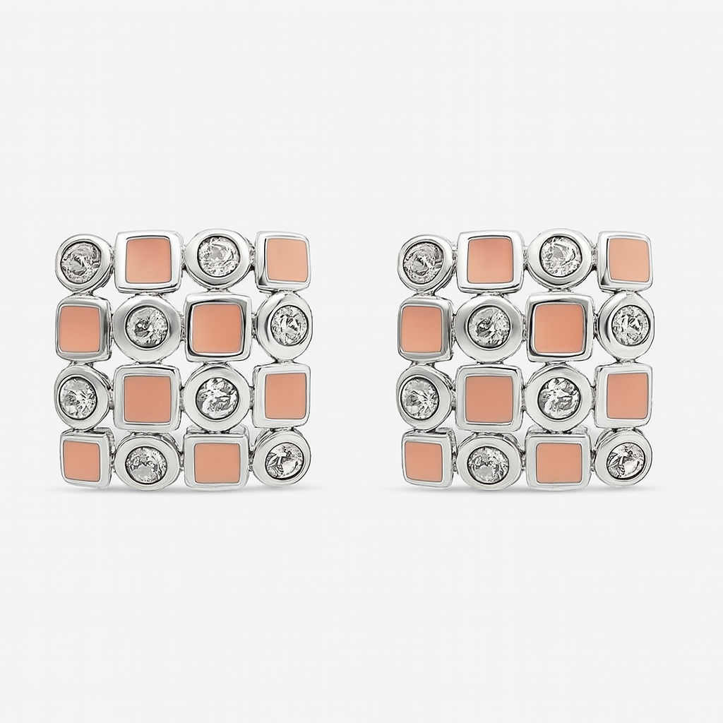 925 Silver Mosaic Stud Earrings with Black Enamel & CZ Accents