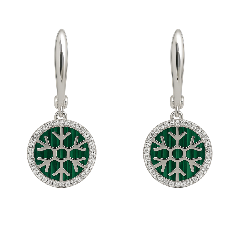 925 Silver Snowflake Drop Earrings with Blue Enamel & CZ Halo