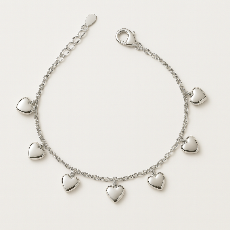 925 Silver Rose Gold Heart Charm Bracelet