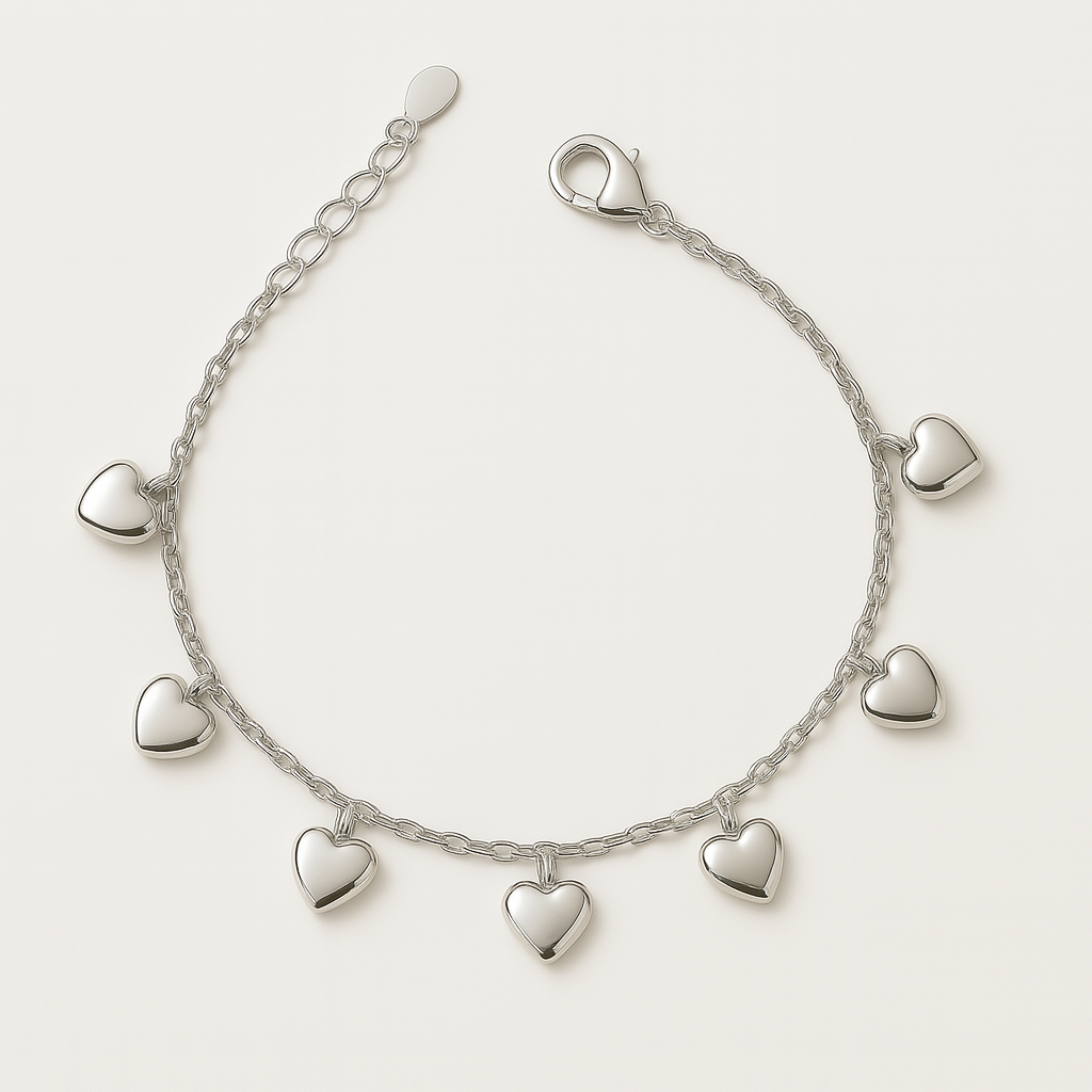 925 Silver Rose Gold Heart Charm Bracelet