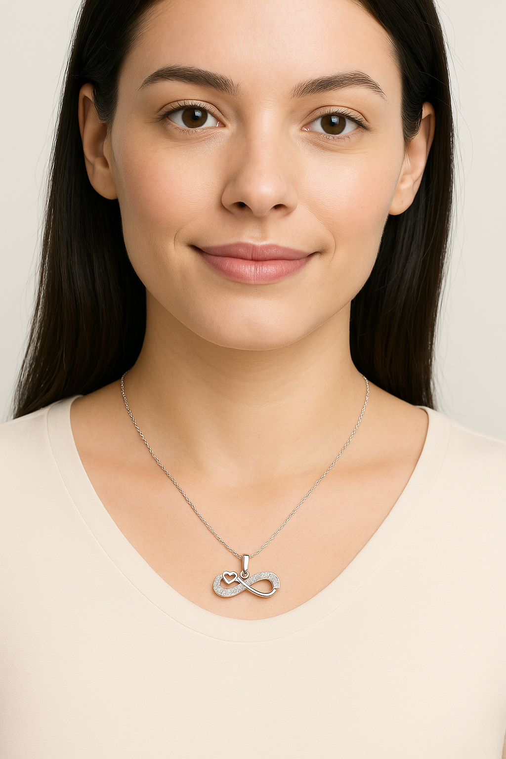 925 Sterling Silver Infinity Heart Necklace with CZ Accents