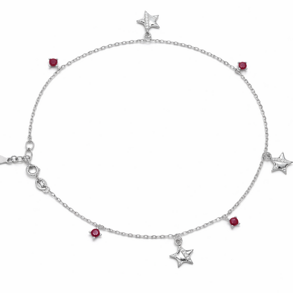 925 Sterling Silver Star Charm Anklet with Colored Stones – Elegant Minimal Jewelry for Women ( single)