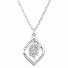 925 Sterling Silver Leaf Pendant Necklace with Sparkling CZ Accents