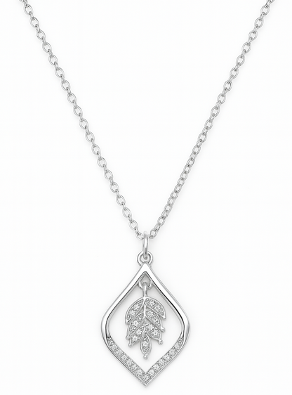 925 Sterling Silver Leaf Pendant Necklace with Sparkling CZ Accents