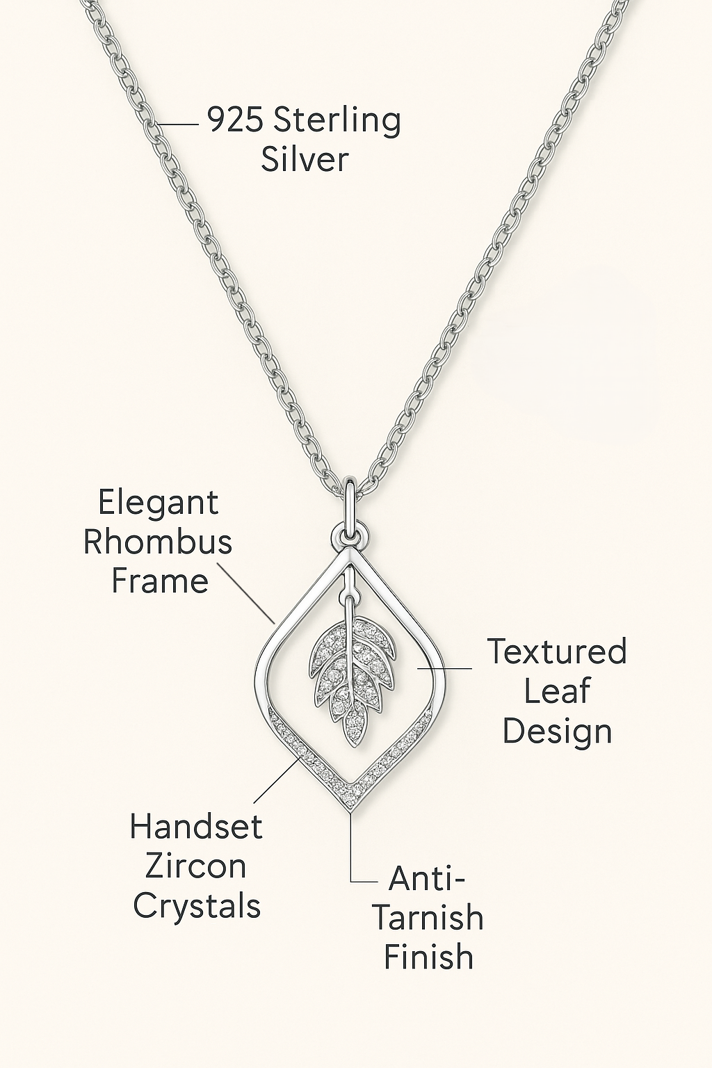 925 Sterling Silver Leaf Pendant Necklace with Sparkling CZ Accents