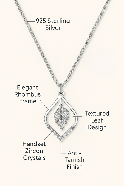 925 Sterling Silver Leaf Pendant Necklace with Sparkling CZ Accents