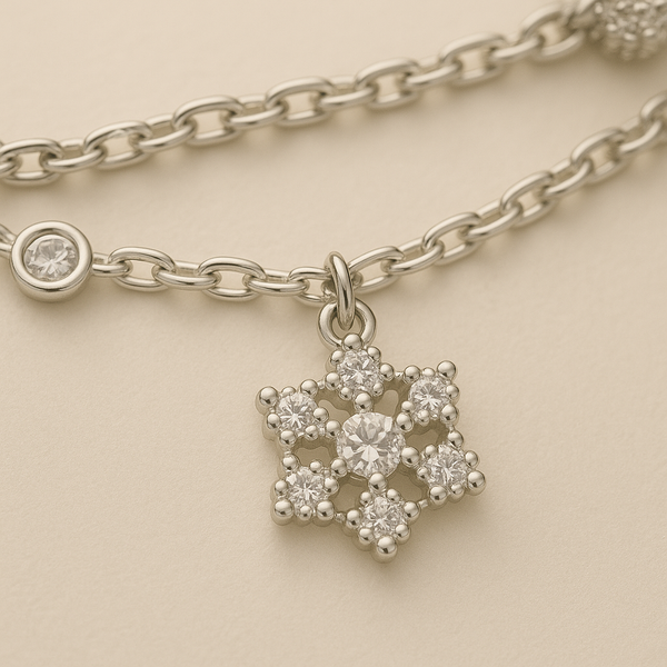 925 Silver Double Chain Bracelet with Snowflake CZ Charm