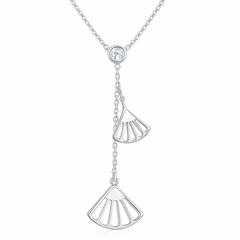 925 Sterling Silver Geometric Fan Pendant Necklace with CZ Drop Chain