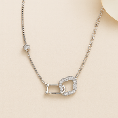 925 Sterling Silver Designer Cloud Link Necklace with CZ Accents