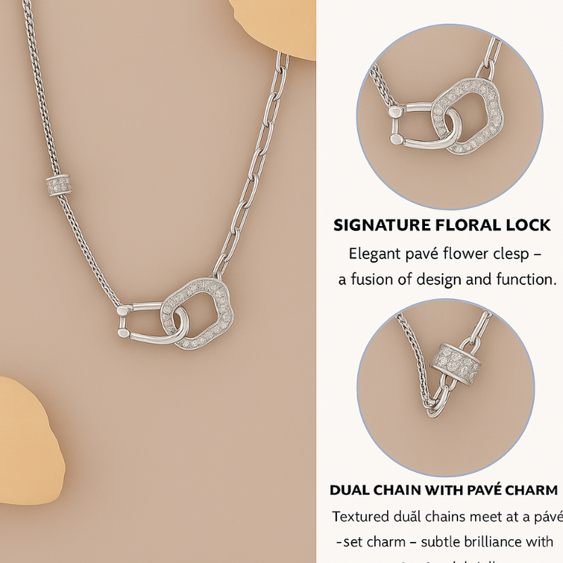 925 Sterling Silver Designer Cloud Link Necklace with CZ Accents