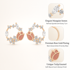 925 Silver Rose Blossom Hoop Earrings with CZ & Enamel Detailing