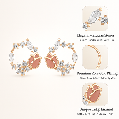 925 Silver Rose Blossom Hoop Earrings with CZ & Enamel Detailing