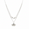 925 Sterling Silver Ginkgo Leaf Pendant Necklace with Dual Chain & Polished Beads