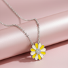 925 Sterling Silver Daisy Flower Pendant Necklace in Yellow & Ivory Enamel