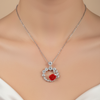 925 Sterling Silver Red Rose Pendant Necklace with CZ Floral Wreath Design