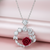 925 Sterling Silver Red Rose Pendant Necklace with CZ Floral Wreath Design