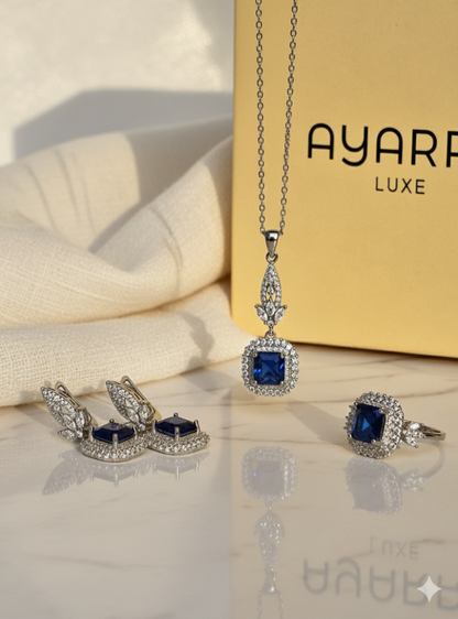 925 Silver Ruby Red Stone Jewelry Set with Pendant Necklace, Earrings & Ring size (  ruby 6 number , sapphire 8 number )