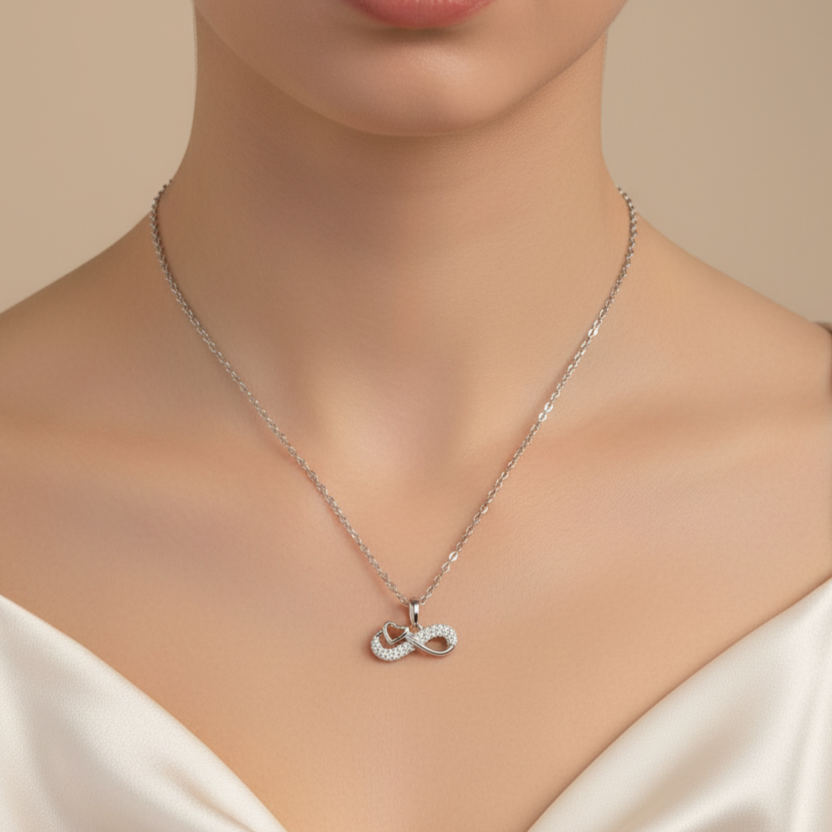 925 Sterling Silver Infinity Heart Necklace with CZ Accents