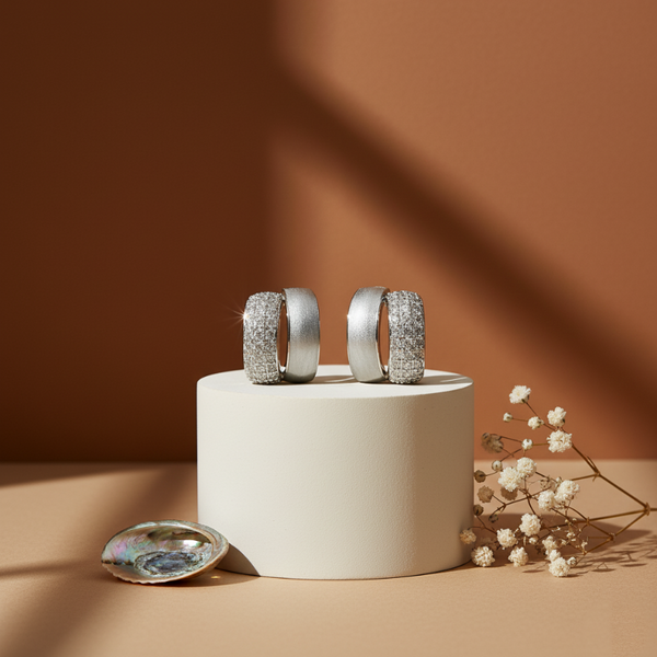 925 Silver Chunky Half-Hoop Earrings with Frosted Enamel & CZ Pavé