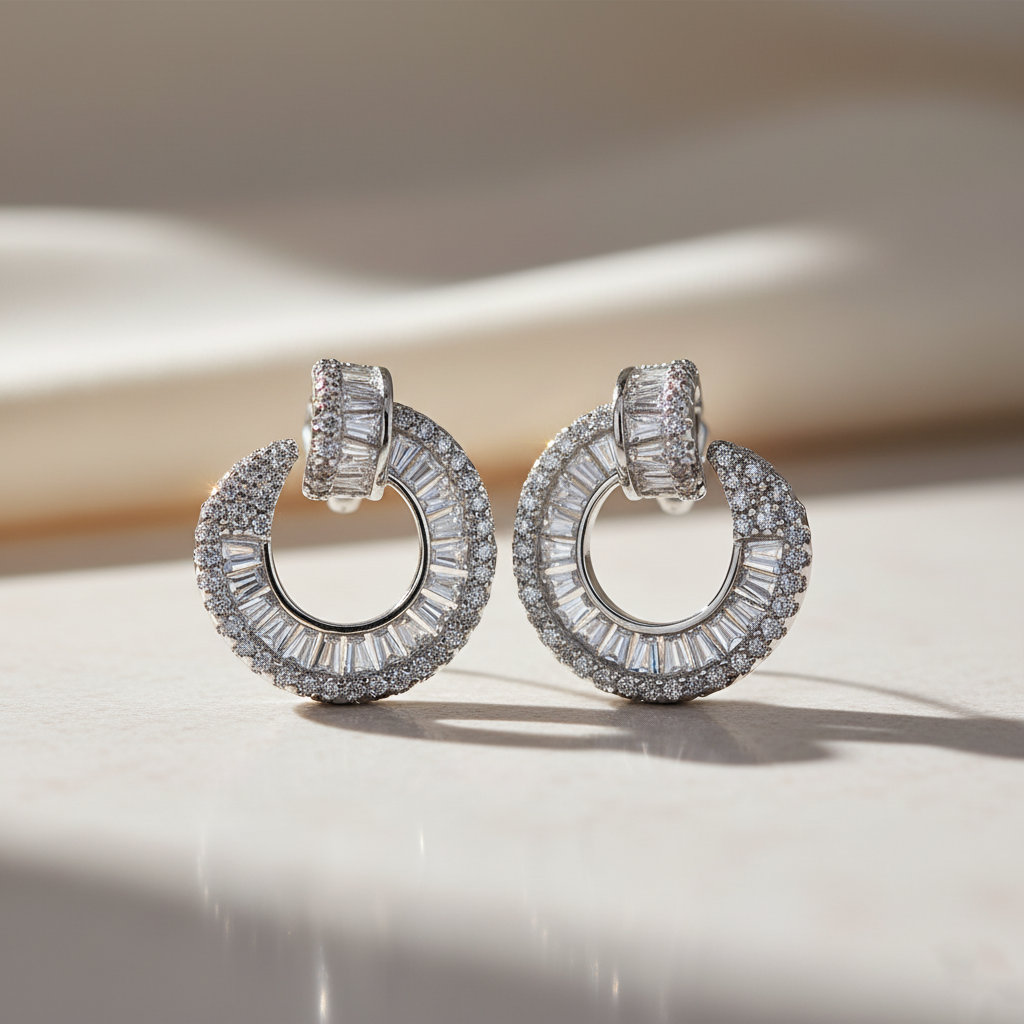 925 Sterling Silver Zircon Statement Hoop Earrings