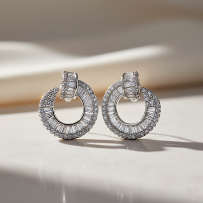 925 Sterling Silver Zircon Statement Hoop Earrings