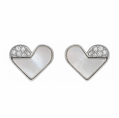 925 Silver Heart Stud Earrings with Mother of Pearl & CZ Accent