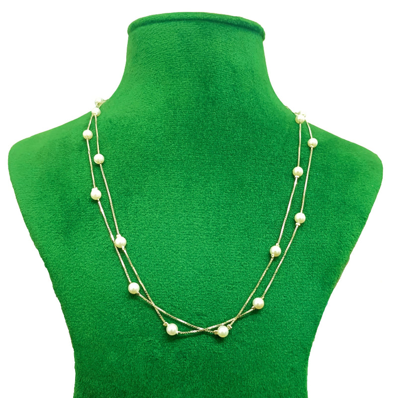 925 Sterling Silver Double Layer Pearl Necklace | Elegant Layered Chain Jewelry
