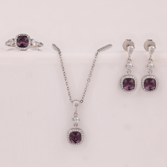 925 Silver Purple Stone Jewelry Set – Earrings, Pendant Necklace & Ring ( 8 .no )