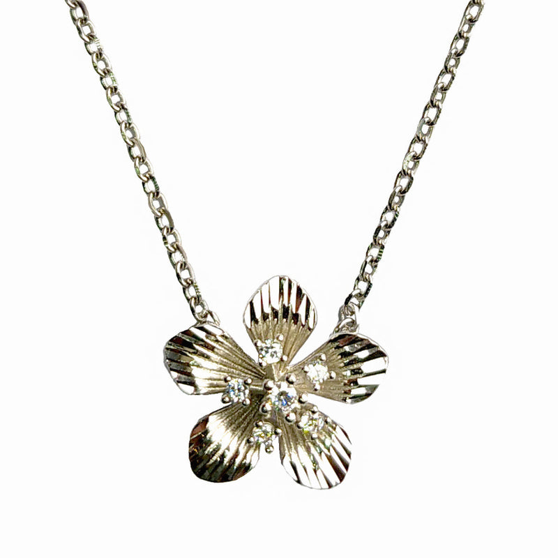 925 Silver Floral Jewelry Set – Necklace, Earrings, Bracelet & Ring(6 no.) with Cubic Zirconia