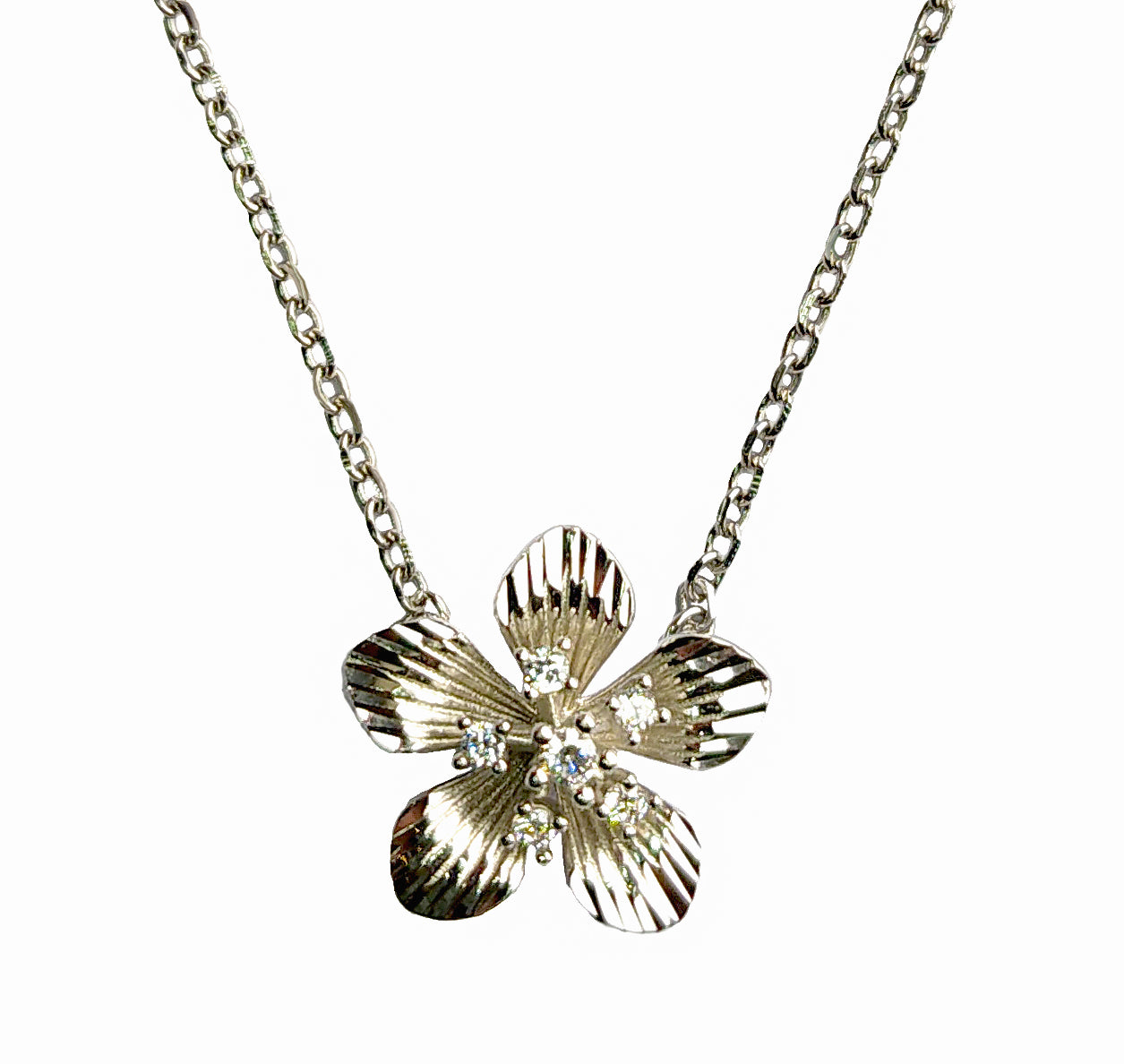 925 Silver Floral Jewelry Set – Necklace, Earrings, Bracelet & Ring(6 no.) with Cubic Zirconia