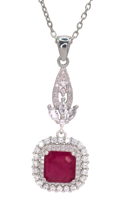 925 Silver Ruby Red Stone Jewelry Set with Pendant Necklace, Earrings & Ring size (  ruby 6 number , sapphire 8 number )