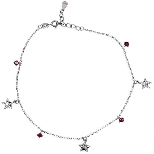 925 Sterling Silver Star Charm Anklet with Colored Stones – Elegant Minimal Jewelry for Women ( single)