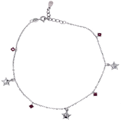 925 Sterling Silver Star Charm Anklet with Colored Stones – Elegant Minimal Jewelry for Women ( single)