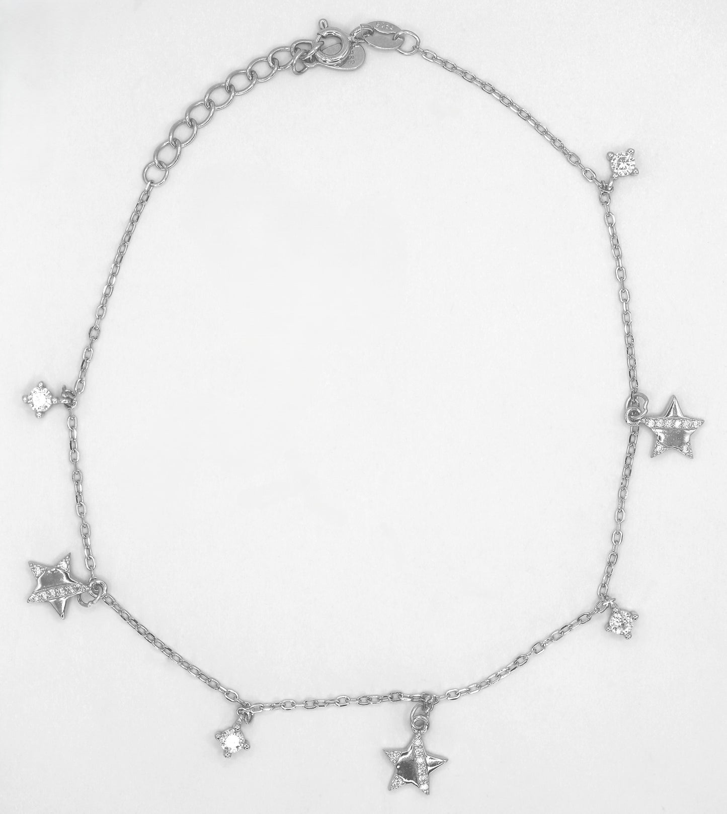 925 Sterling Silver Star Charm Anklet with Colored Stones – Elegant Minimal Jewelry for Women ( single)