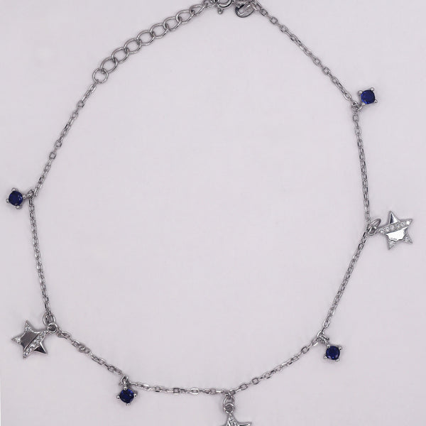925 Sterling Silver Star Charm Anklet with Colored Stones – Elegant Minimal Jewelry for Women ( single)