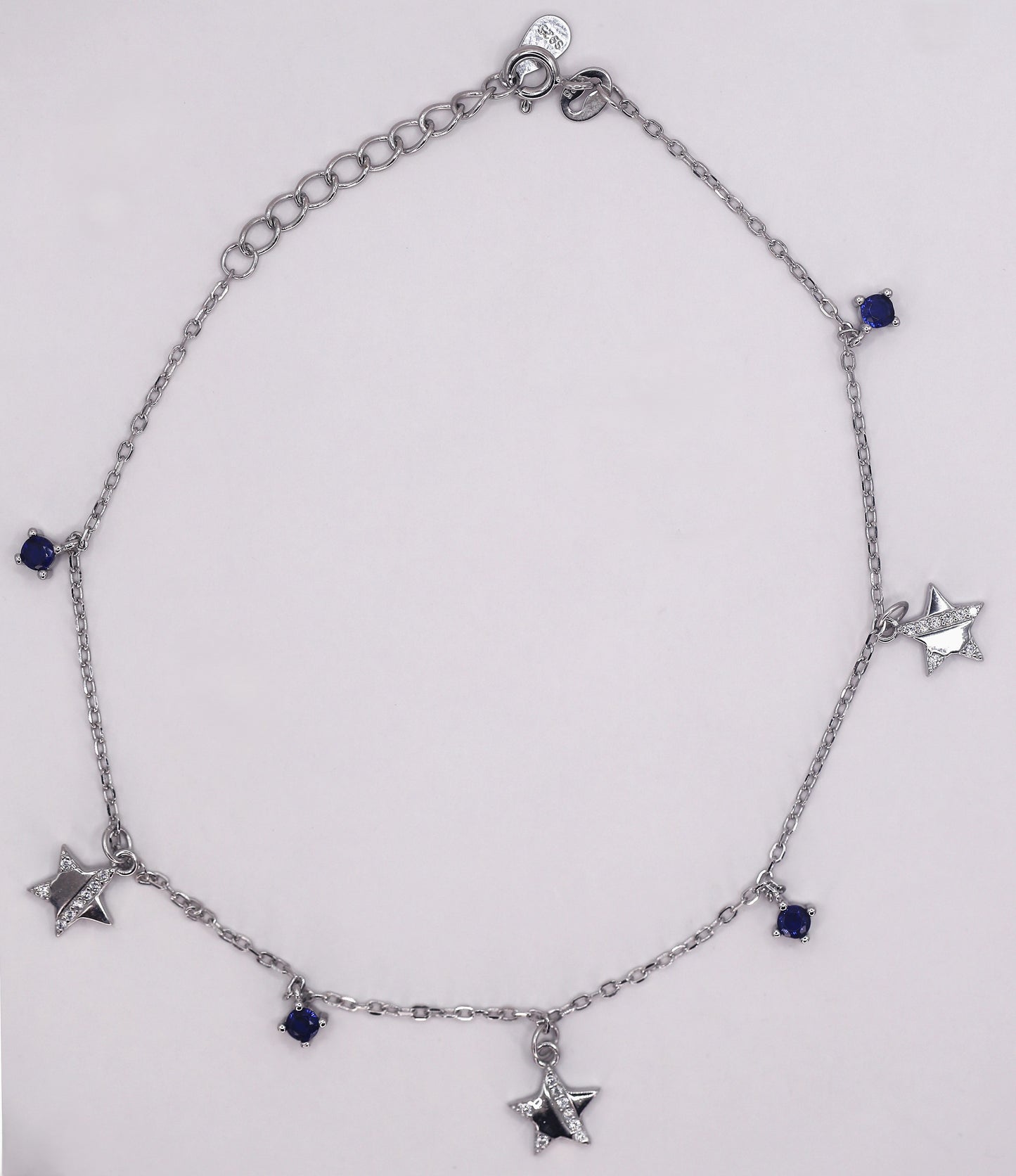 925 Sterling Silver Star Charm Anklet with Colored Stones – Elegant Minimal Jewelry for Women ( single)