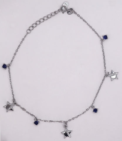 925 Sterling Silver Star Charm Anklet with Colored Stones – Elegant Minimal Jewelry for Women ( single)
