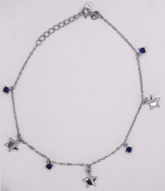 925 Sterling Silver Star Charm Anklet with Colored Stones – Elegant Minimal Jewelry for Women ( single)