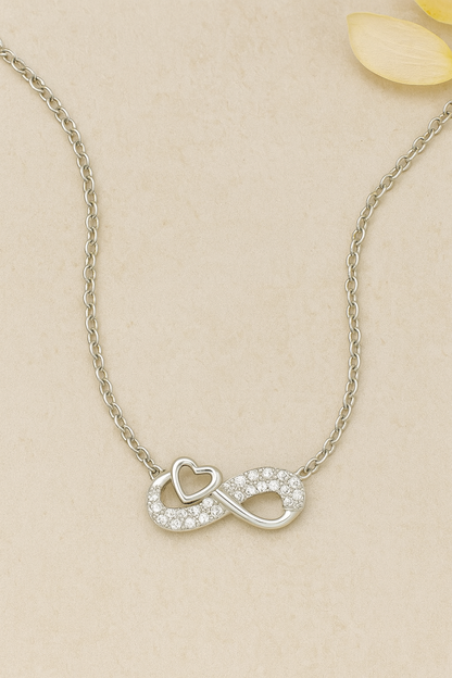 925 Sterling Silver Infinity Heart Necklace with CZ Accents