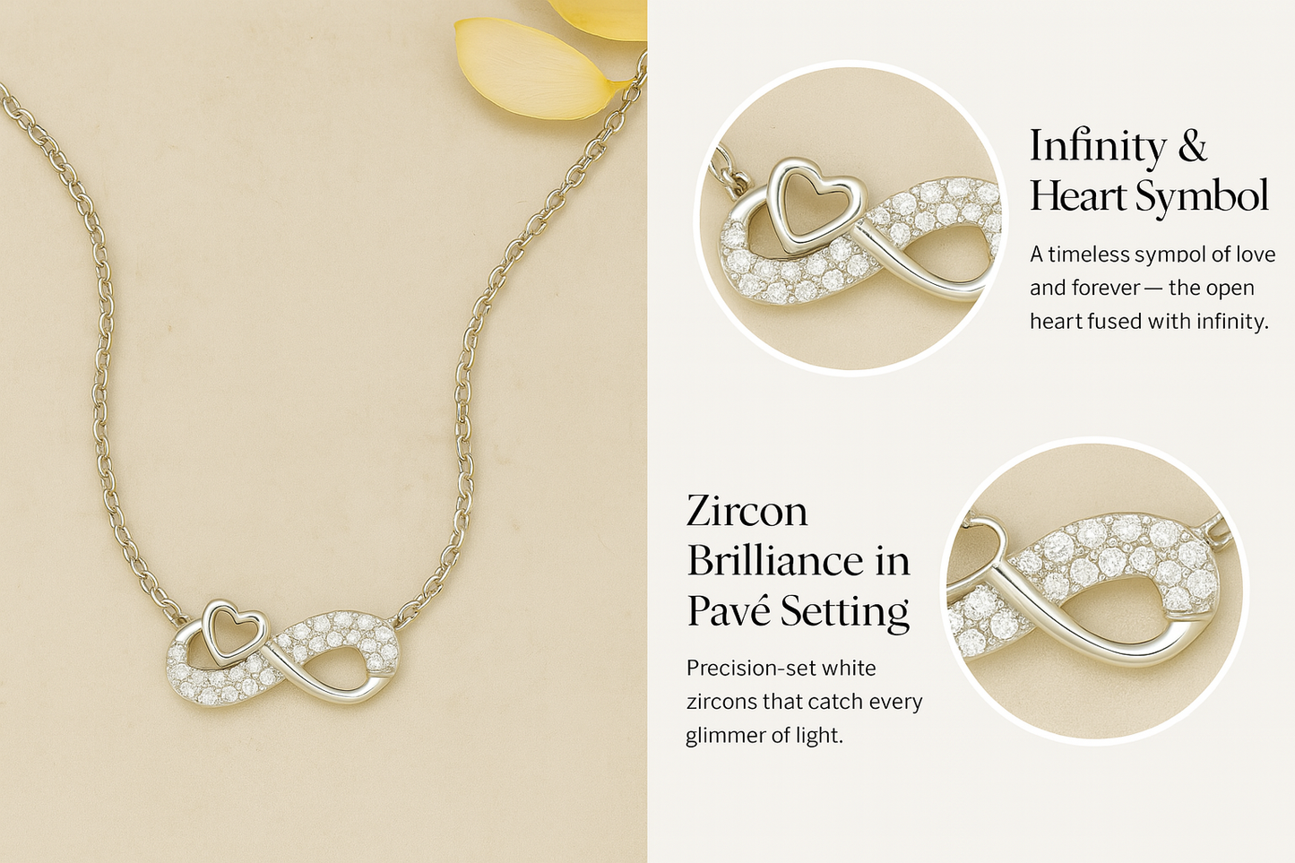 925 Sterling Silver Infinity Heart Necklace with CZ Accents