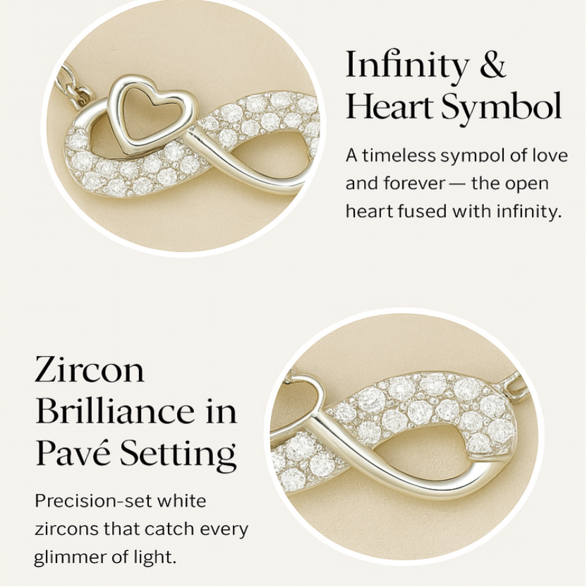 925 Sterling Silver Infinity Heart Necklace with CZ Accents