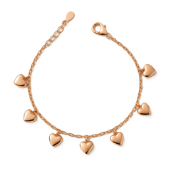 925 Silver Rose Gold Heart Charm Bracelet  