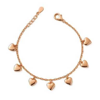 925 Silver Rose Gold Heart Charm Bracelet  