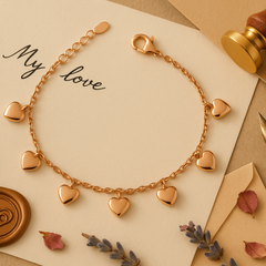 925 Silver Rose Gold Heart Charm Bracelet