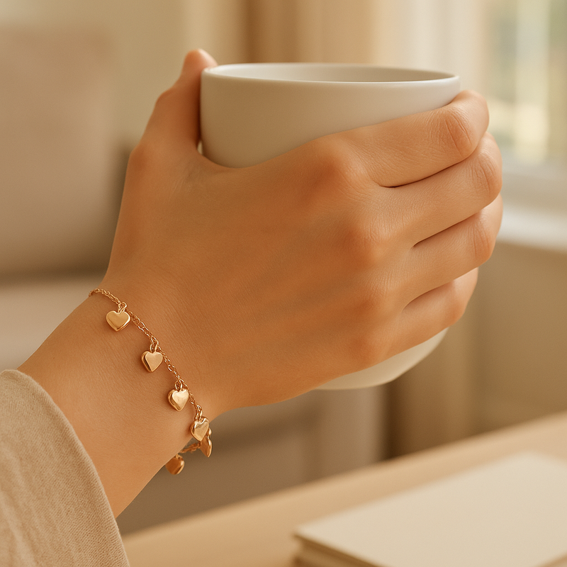 925 Silver Rose Gold Heart Charm Bracelet