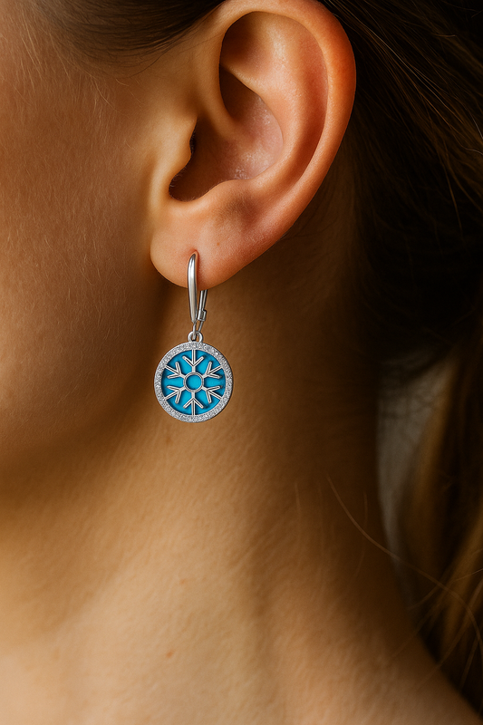925 Silver Snowflake Drop Earrings with Blue Enamel & CZ Halo