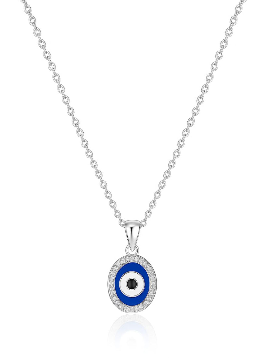 925 Sterling Silver Evil Eye Pendant Necklace with CZ Halo