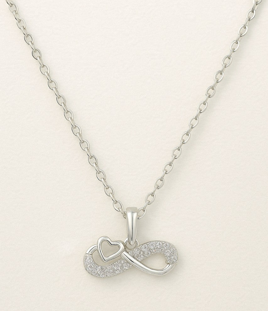 925 Sterling Silver Infinity Heart Necklace with CZ Accents