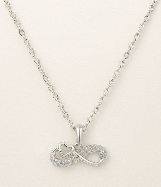 925 Sterling Silver Infinity Heart Necklace with CZ Accents